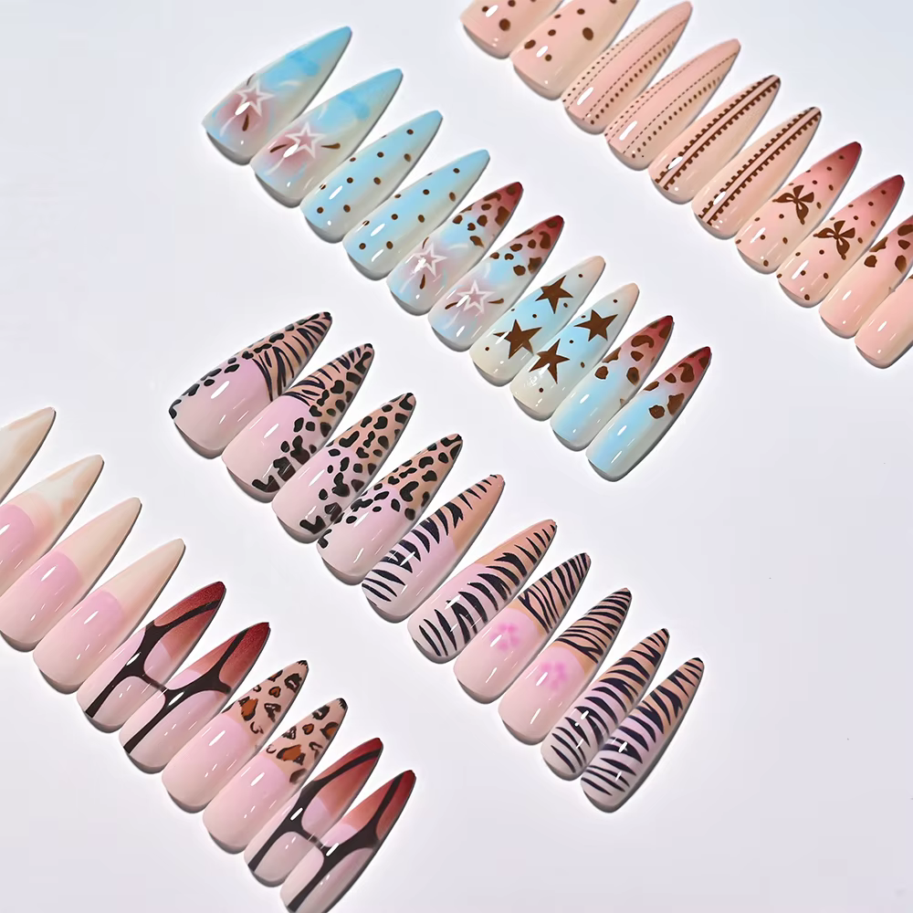 120 faux ongles longs en gel souple à presser