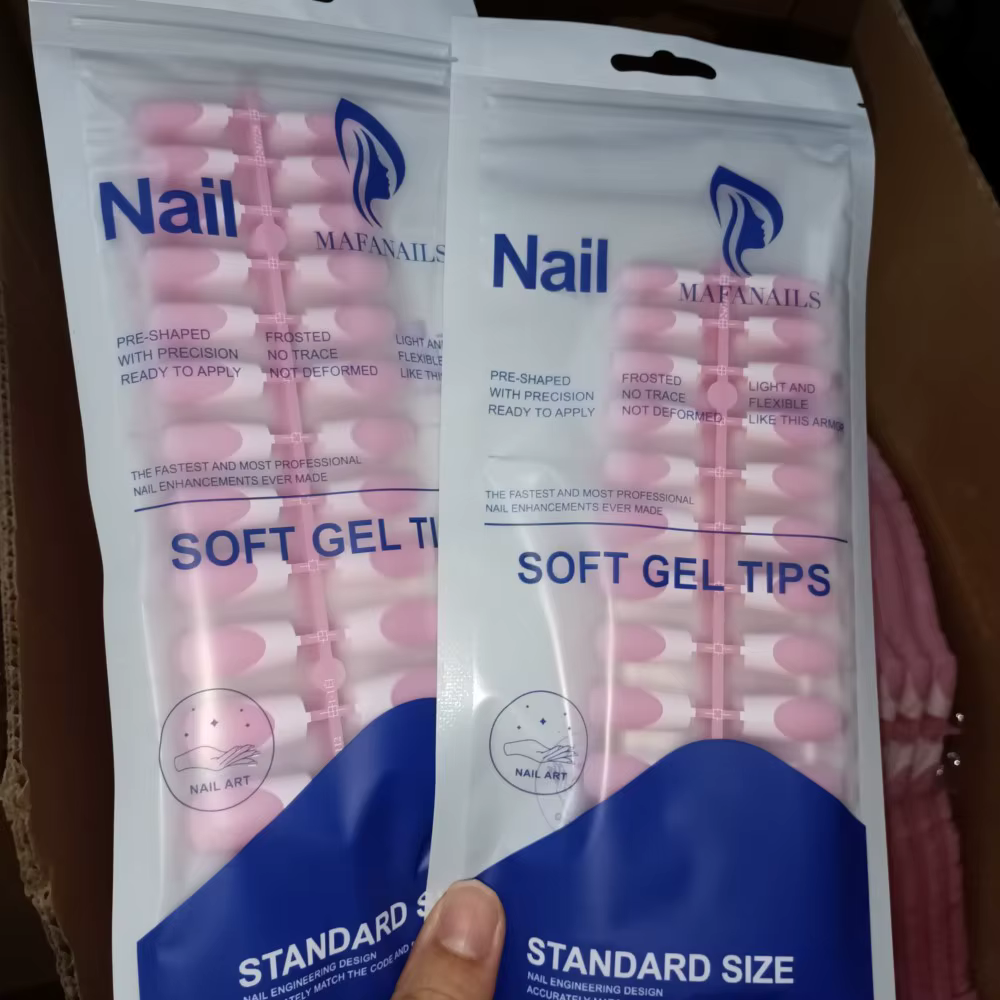 120 pièces rose pointe française ongles à pression longueur moyenne forme carrée avec finition brillante faux