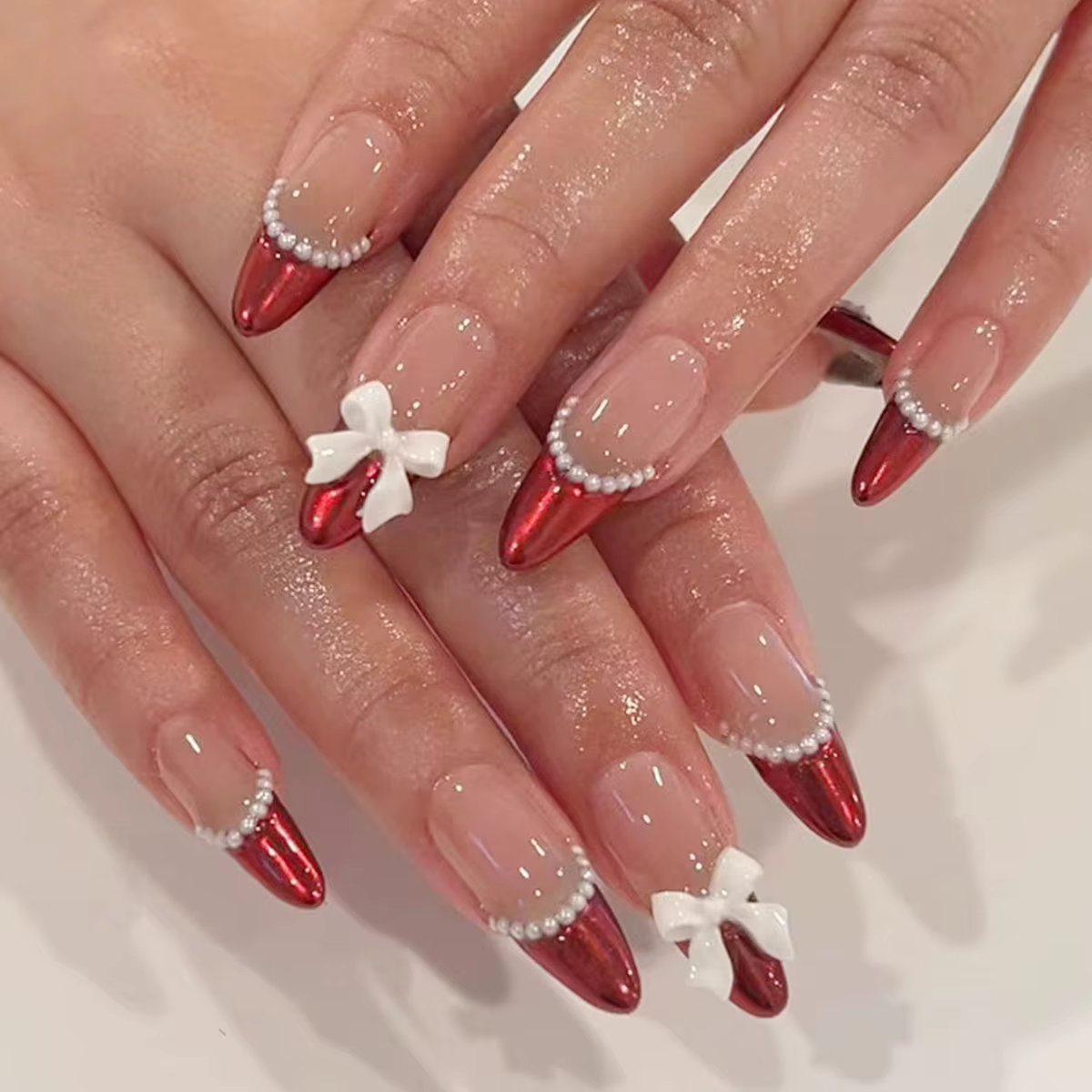 24 faux ongles français violets à paillettes