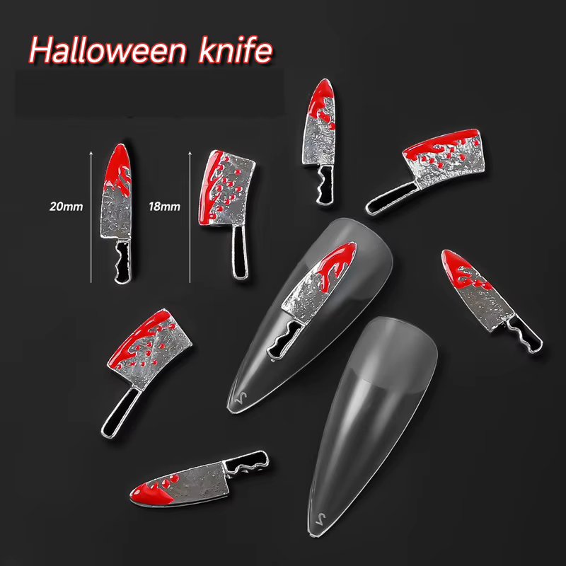 Breloques pour ongles couteau à sang d'halloween
