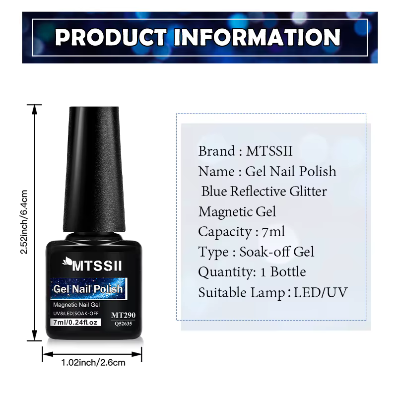 Vernis Gel Magnétique Réfléchissant Bleu Pailleté 7ml Effet Ciel Étoilé Ultra Scintillant Semi-Permanent Soak Off UV Fournitures pour Ongles