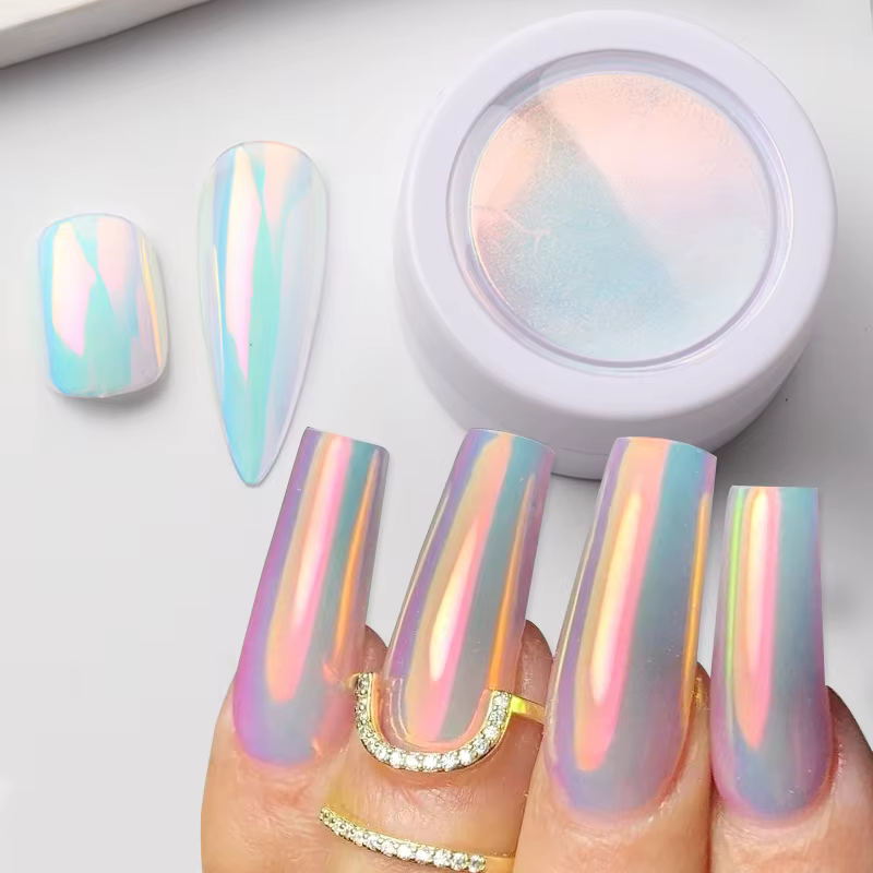 1/2 pièces Poudre à ongles rose effet aurore chromée