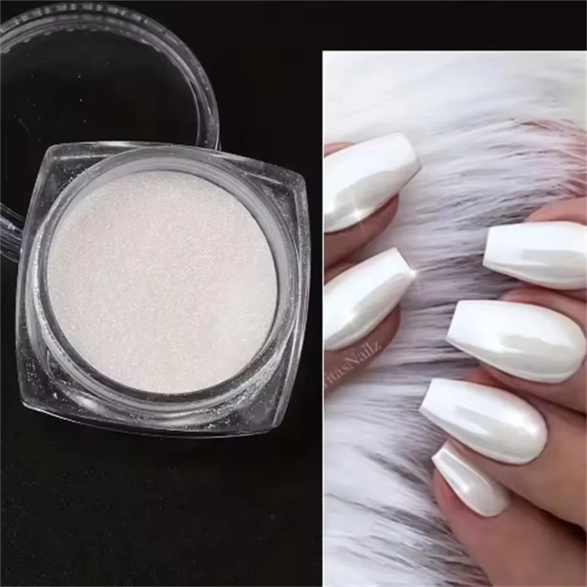 1 boîte de poudre à ongles miroir perle de clair de lune