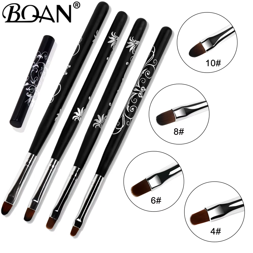 BQAN # 4 # 6 # 8 # 10 Pinceaux à ongles noirs pour gel UV