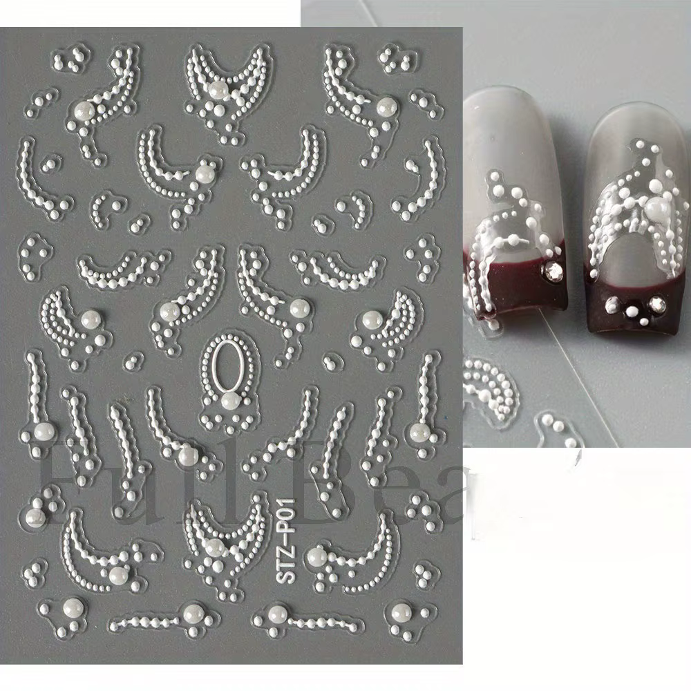 Autocollants pour ongles en forme de fleur de perle en relief – Faux