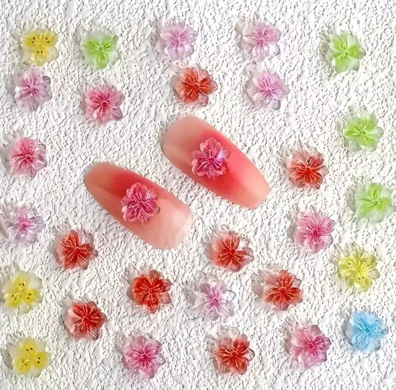 50 pièces/lot 3D mélange dégradé fleur cerisier fleurs ongles breloques coloré été doux Gel cerise Nail Art résine