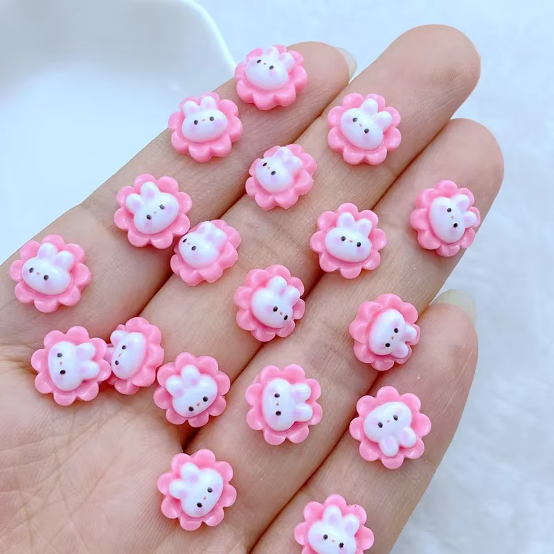 50 pièces/ensemble dessin animé fleur lapin Ontwerpen Nail Art décoration Hars 3d Bedels Nagel Accessoires manucure pour Vrouwen Meisjes