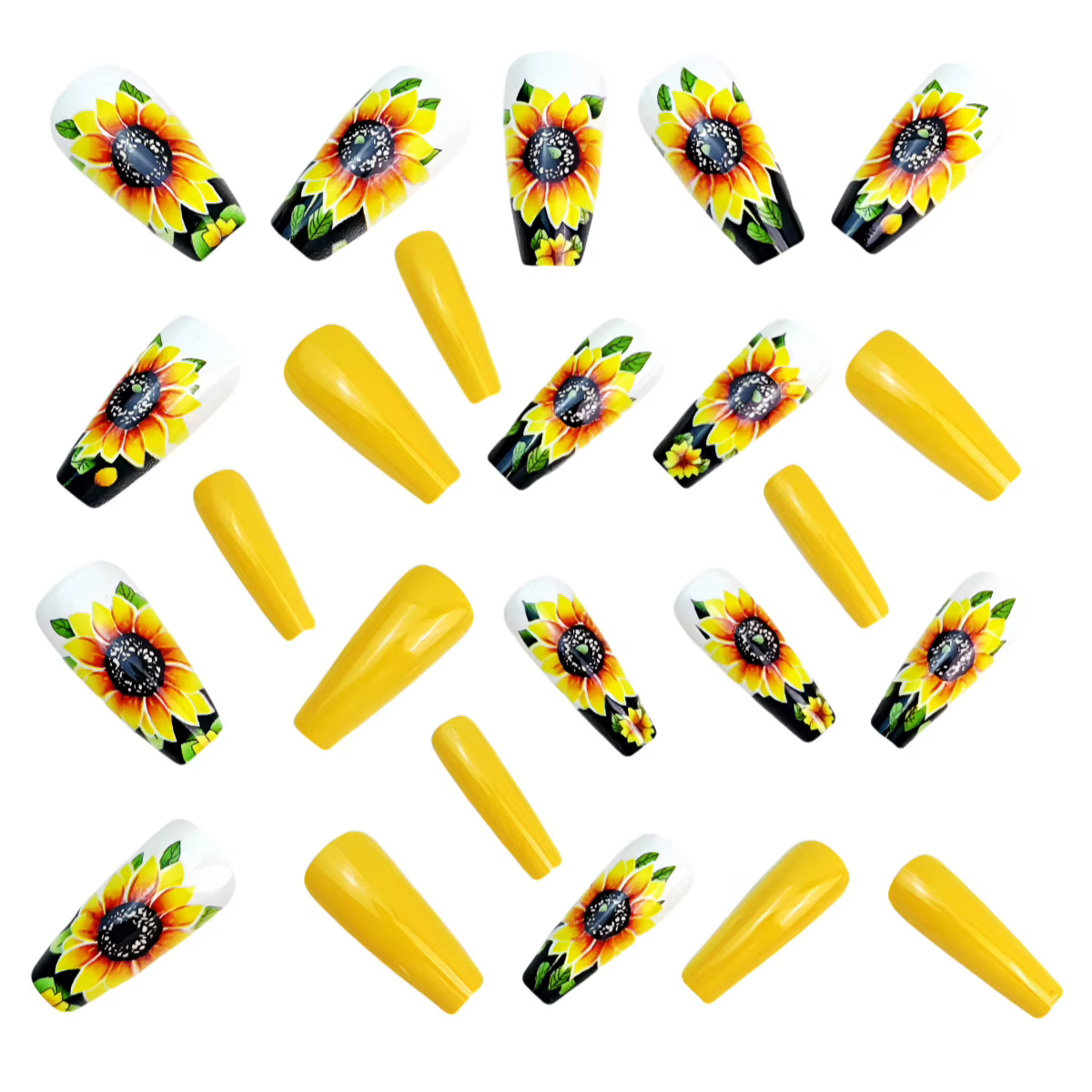 Faux ongles tournesol avec autocollant en gelée