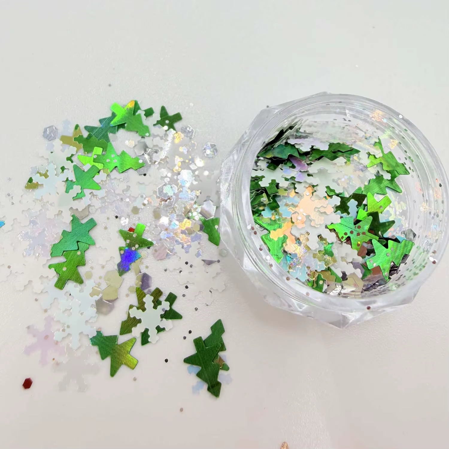 Décorations d'ongles de Noël : paillettes holographiques, confettis flocons de neige, décorations d'ongles de Noël vertes, flocons 3D pour vernis gel DIY
