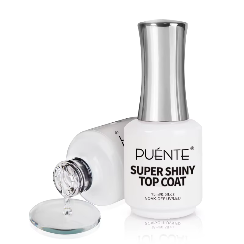PUENTE 15ML Top Coat Gel Super Brillant Transparent Sans Résidu Scellant