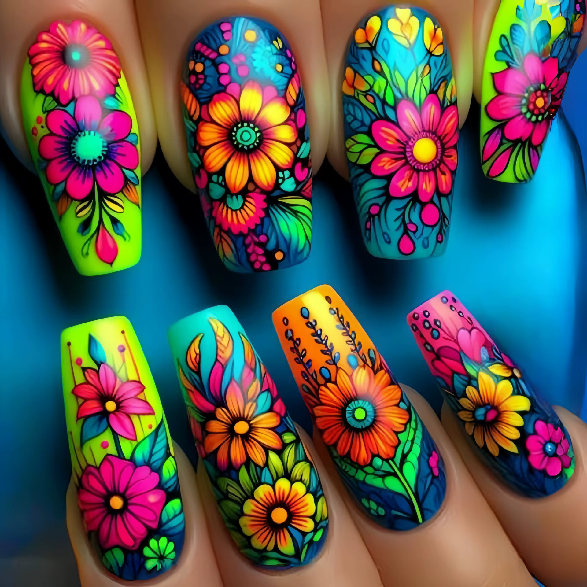 24 pièces/ensemble faux ongles courts moyens pour le printemps été belles fleurs colorées abeilles