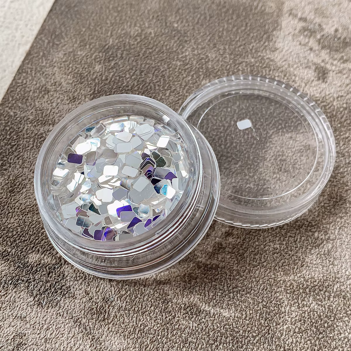 Accessoires pour Ongles à Paillettes Argentées Carrées en Boîte