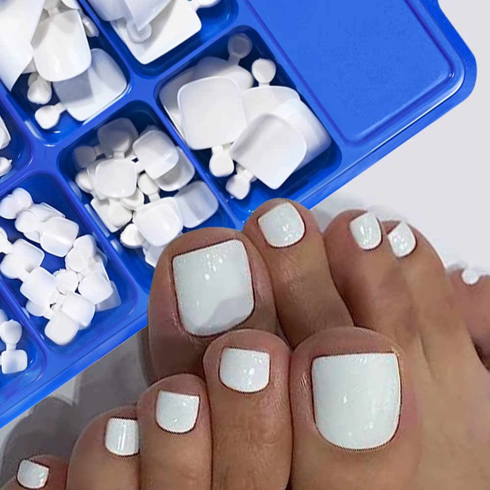 100 faux ongles de pieds carrés courts blancs