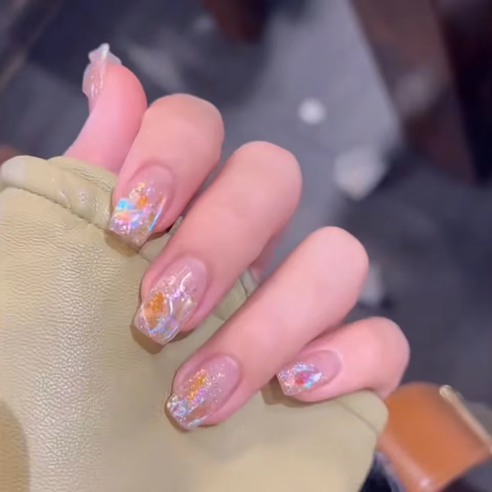 Blingbling Nail Art Glace Transparent Aurora Diamant Rêve Fée Faux Ongles Ongle Artificiel pour Fille