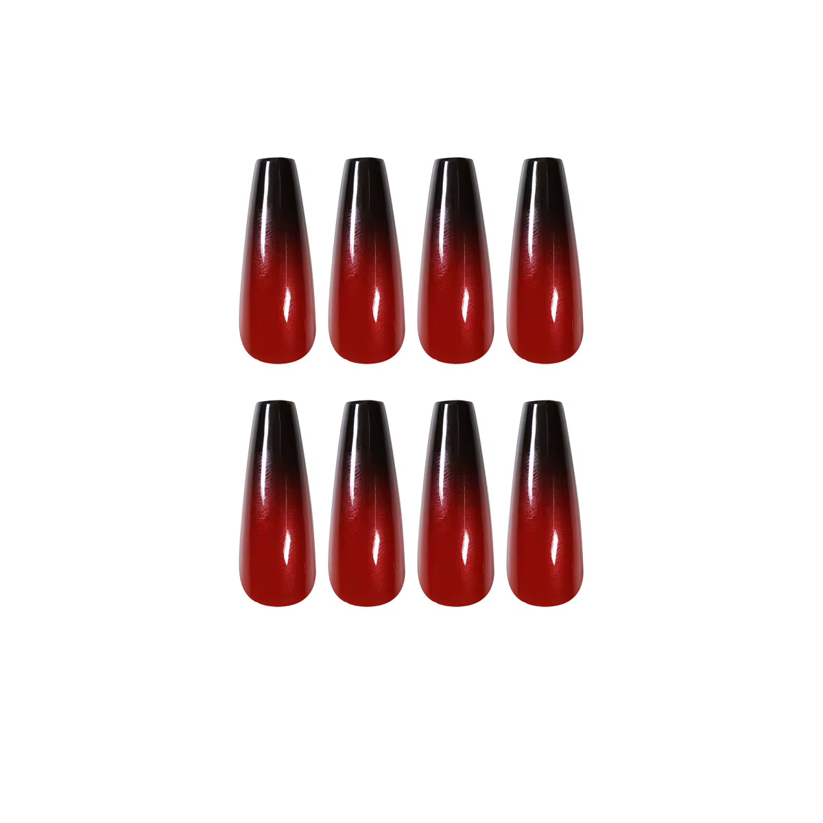 Nouveauté 2026 : 24 faux ongles longs style ballet dégradé rouge et noir