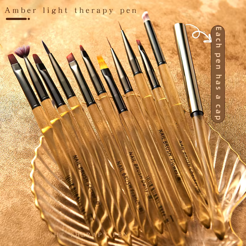 Nouveau 12 pièces ensemble de pinceaux pour Nail Art outils de Salon de manucure ambre dégradé métal UV Gel peinture