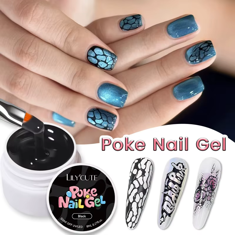LILYCUTE 8ml Poke ongles Gel blanc noir piquant multifonctionnel UV LED Gel bulle océan vague sans essuyer dentelle peinture Gel vernis