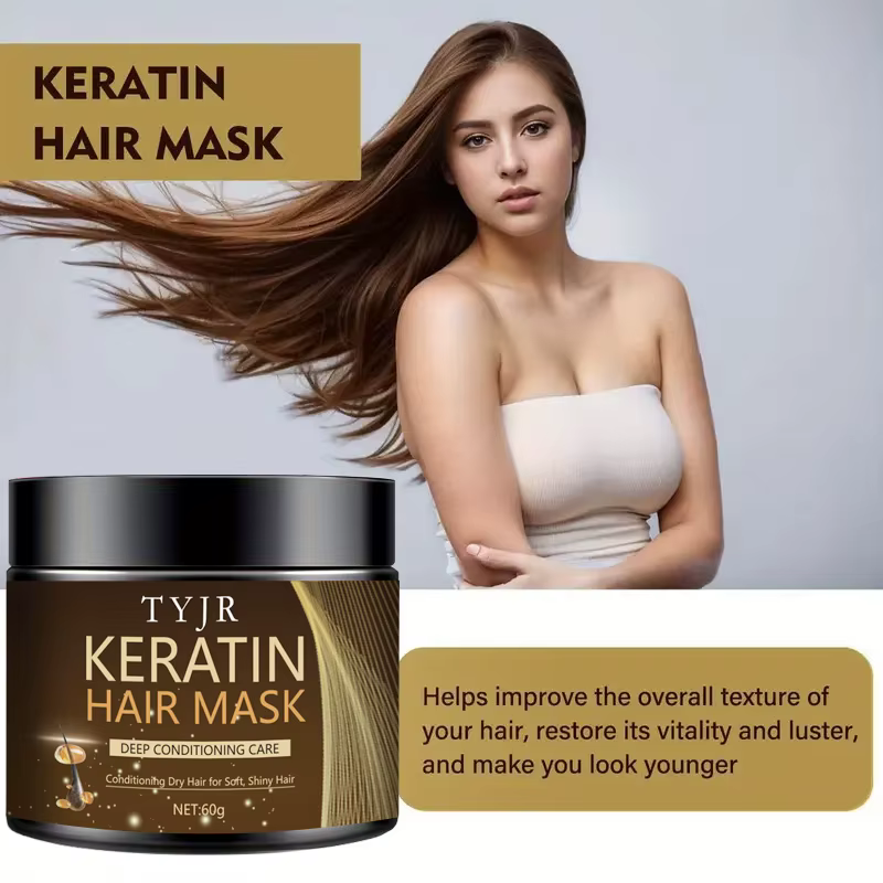 Masque capillaire magique à la kératine, crème réparatrice protéinée pour lisser les cheveux secs, crépus et abîmés, soin professionnel lissant, brillant et hydratant en profondeur 60G/30G