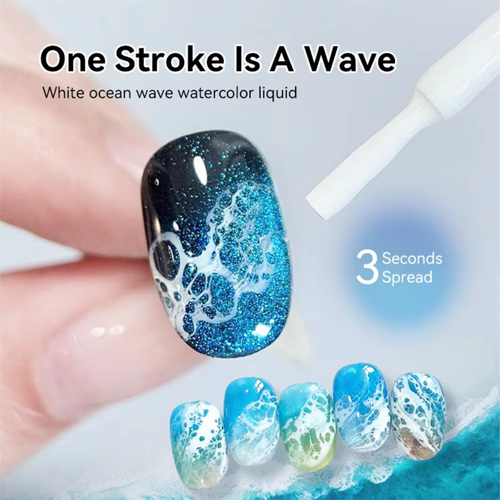 Vernis à ongles gel aquarelle 10ml Onde Océanique Blanche