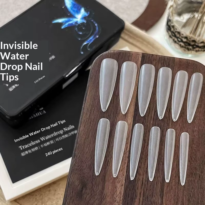 240/510 Pièces Faux Ongles Stiletto Sculptés Couverture Complète Givrés Transparents à Coller pour Salon