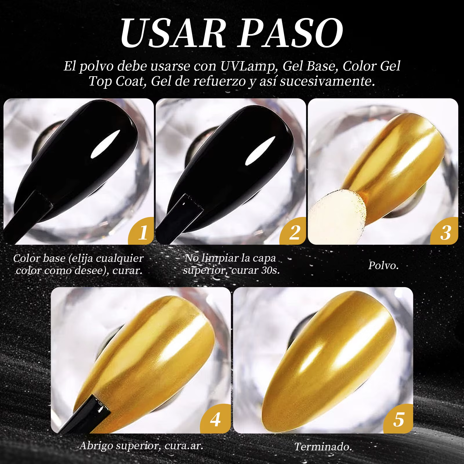 Kit de poudre à ongles effet miroir chromé