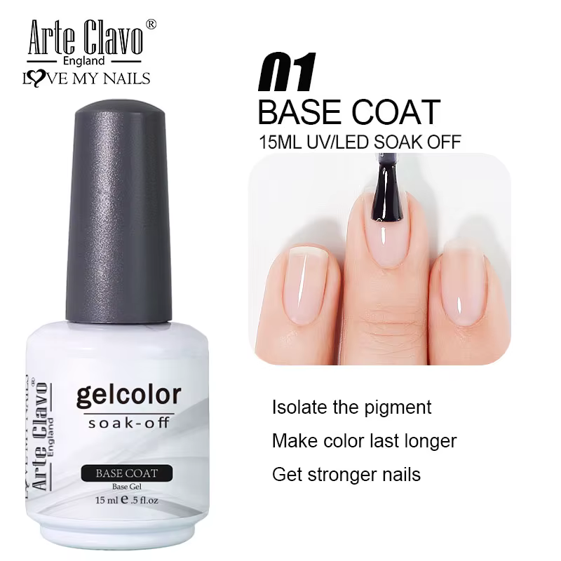 Arte Clavo Top Gel Polish 15ml Vernis Semi Permanent Fonction Gel Base Super Top Coat Transparent Gel Ongles Soak Off Gel