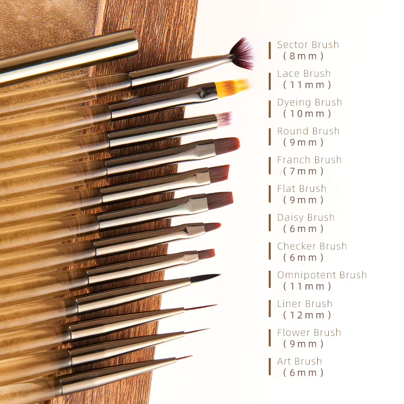Nouveau 12 pièces ensemble de pinceaux pour Nail Art outils de Salon de manucure ambre dégradé métal UV Gel peinture