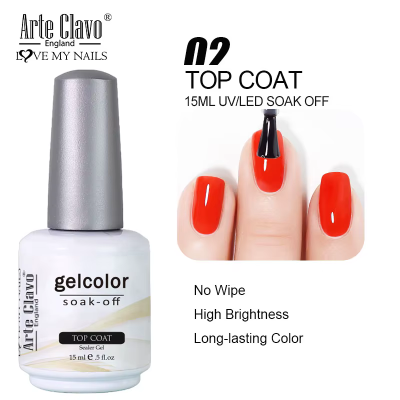 Arte Clavo Top Gel Polish 15ml Vernis Semi Permanent Fonction Gel Base Super Top Coat Transparent Gel Ongles Soak Off Gel