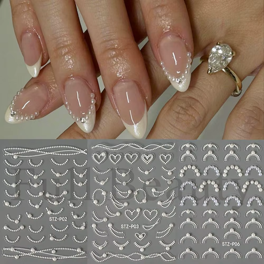 Autocollants pour ongles en forme de fleur de perle en relief – Faux
