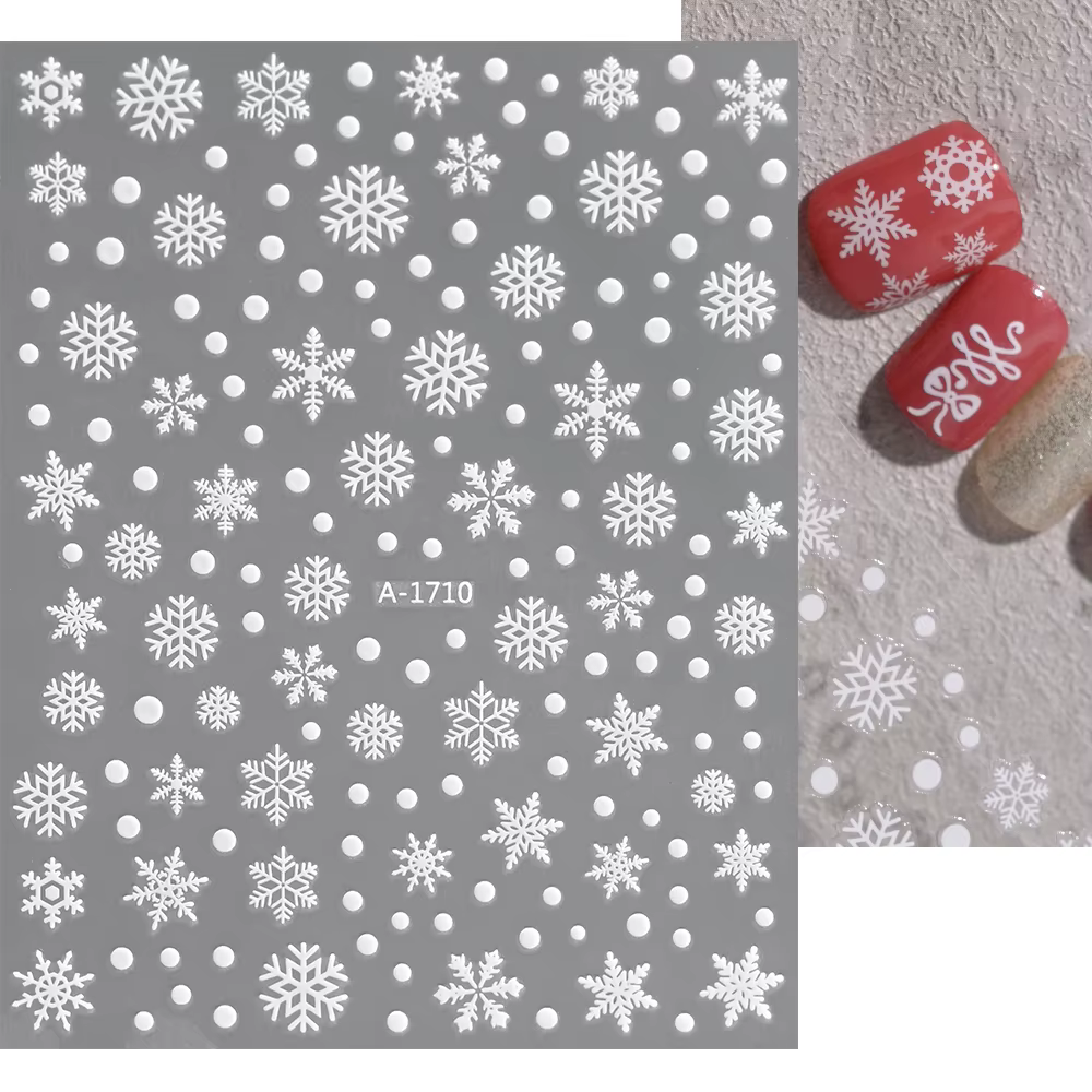 1sheet White Snowflake 3D Christmas Nail Art Stickers Self-Adhesive Xmas Snowy Winter