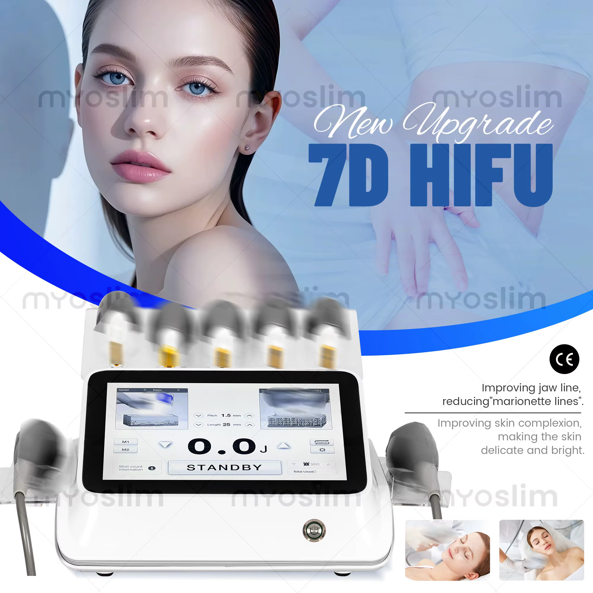Appareil professionnel de soin de la peau et d'amincissement par ultrasons HIFU 7D, radiofréquence RF et EMS pour salons de beauté