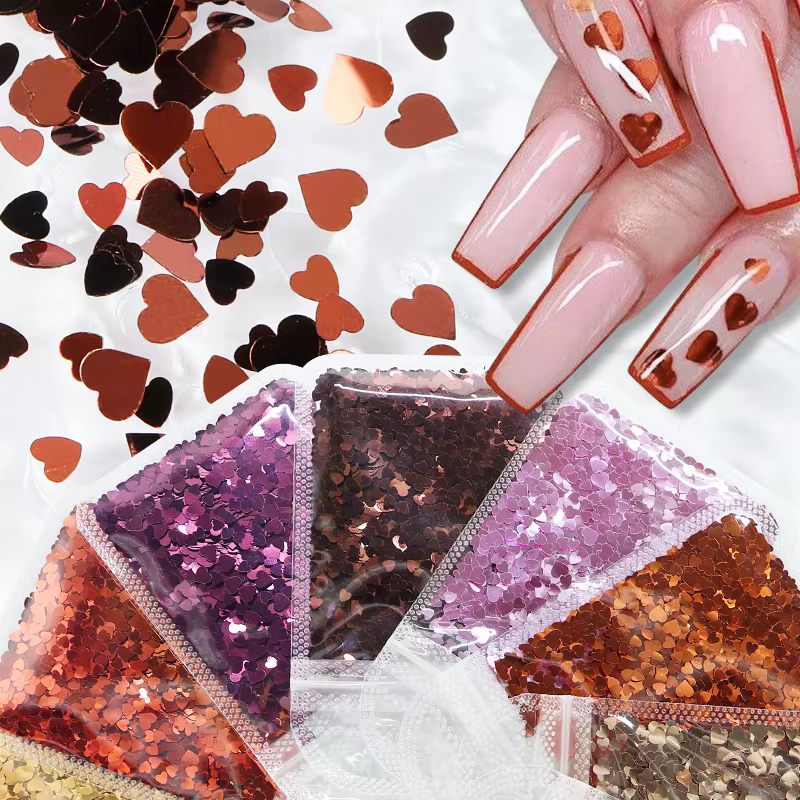 Doux amour coeurs ongles paillettes