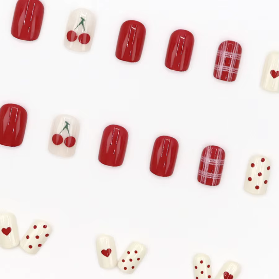 Faux Doigts Artificiels Brillants de Noël à Pois pour Manucure