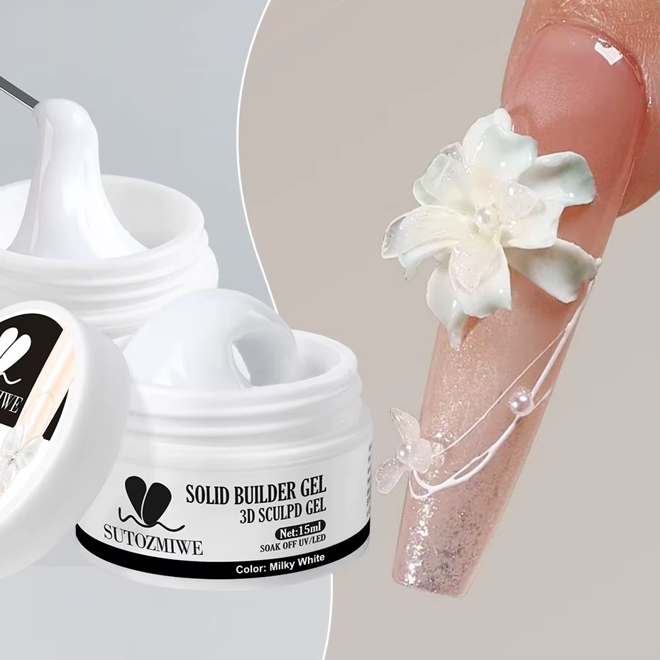Gel à ongles sculptant solide blanc laiteux de 15ML avec un stylo sculpté 3D Gel de constructeur d'extension Non