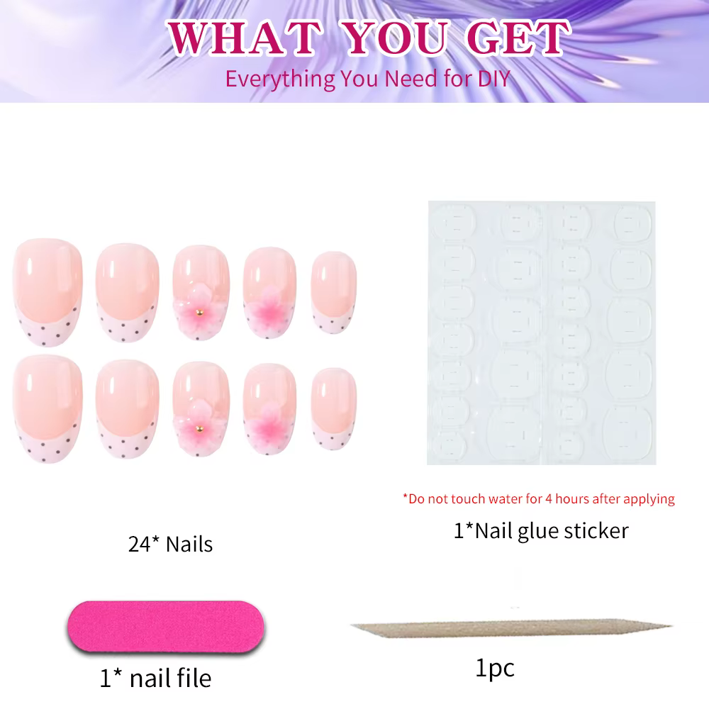 24 faux ongles courts ovales en gel 3D