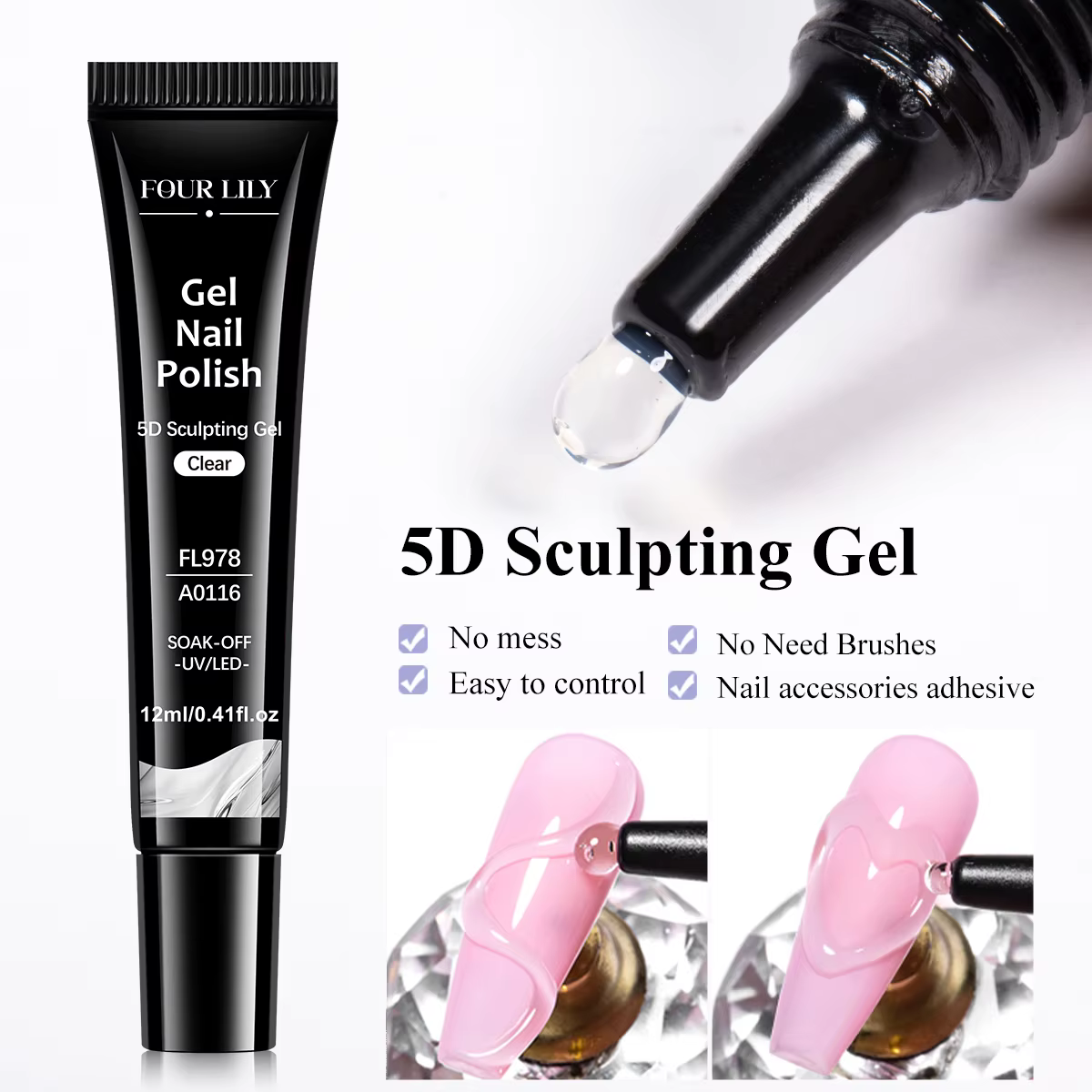 1/2/3 pièces 12ml Gel de modelage 5D pour nail art