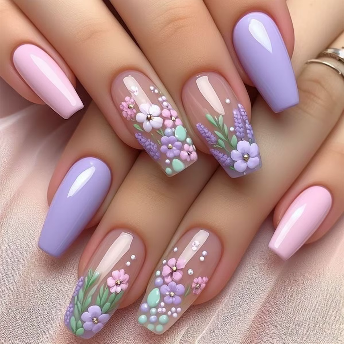 Mignon petites fleurs couleur nue Nail Art Simple faux ongles détachable fini