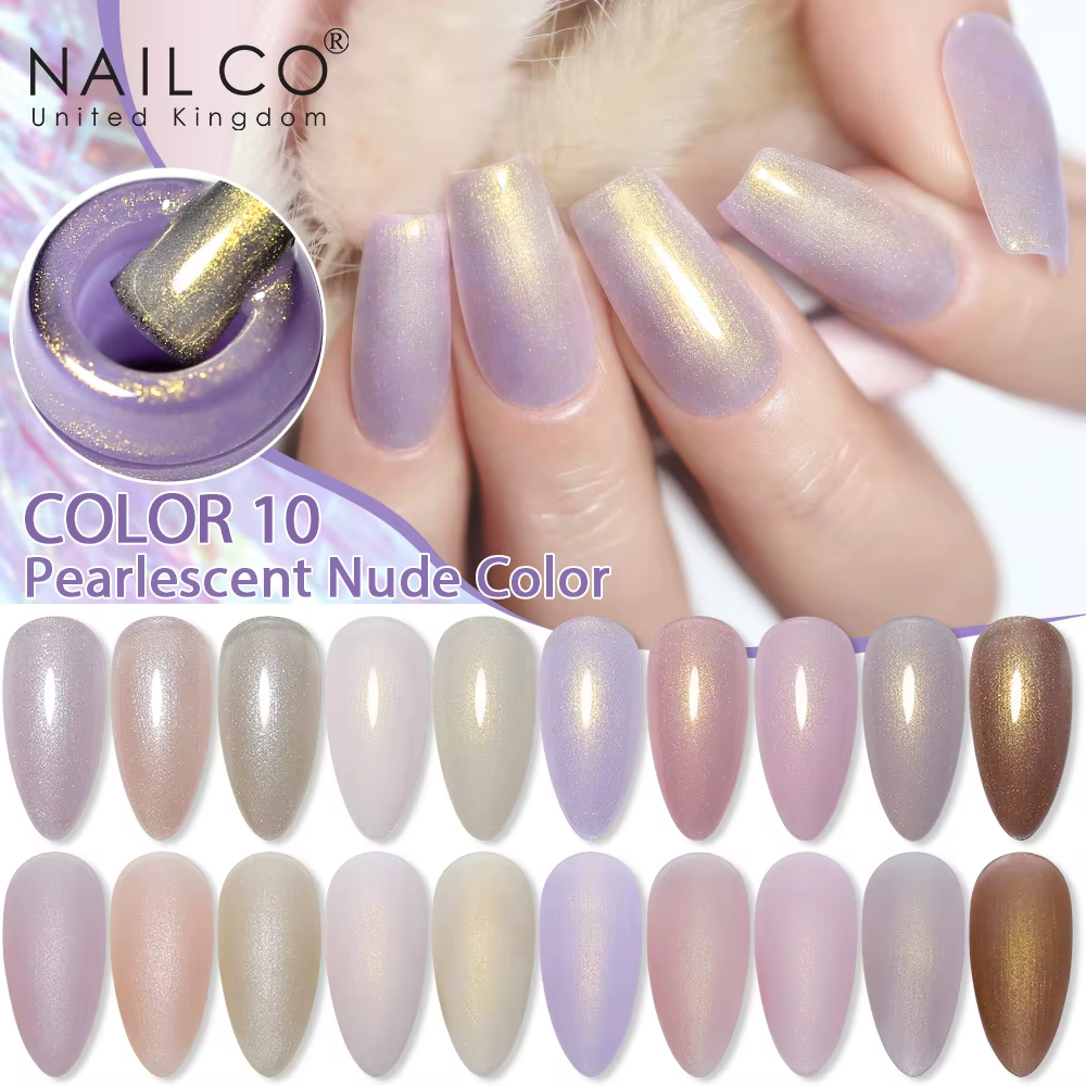 NAILCO 10 Couleurs 10ml Vernis à Ongles Gel Effet Coquille Brillante Paillettes Scintillantes Perle Gel