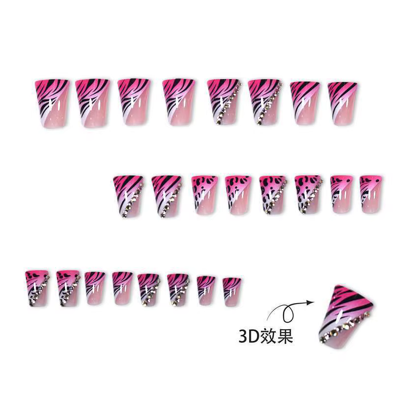 24 faux ongles roses imprimé léopard