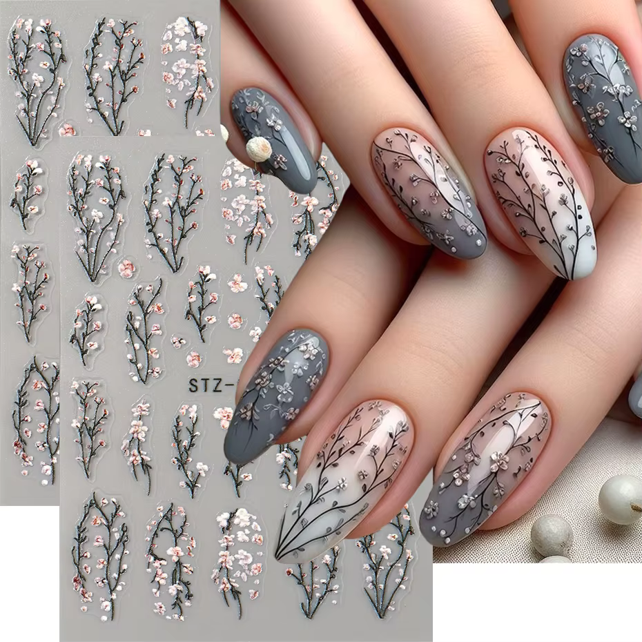 Breloques fleurs ongles autocollants Floral floraison fleur de cerisier