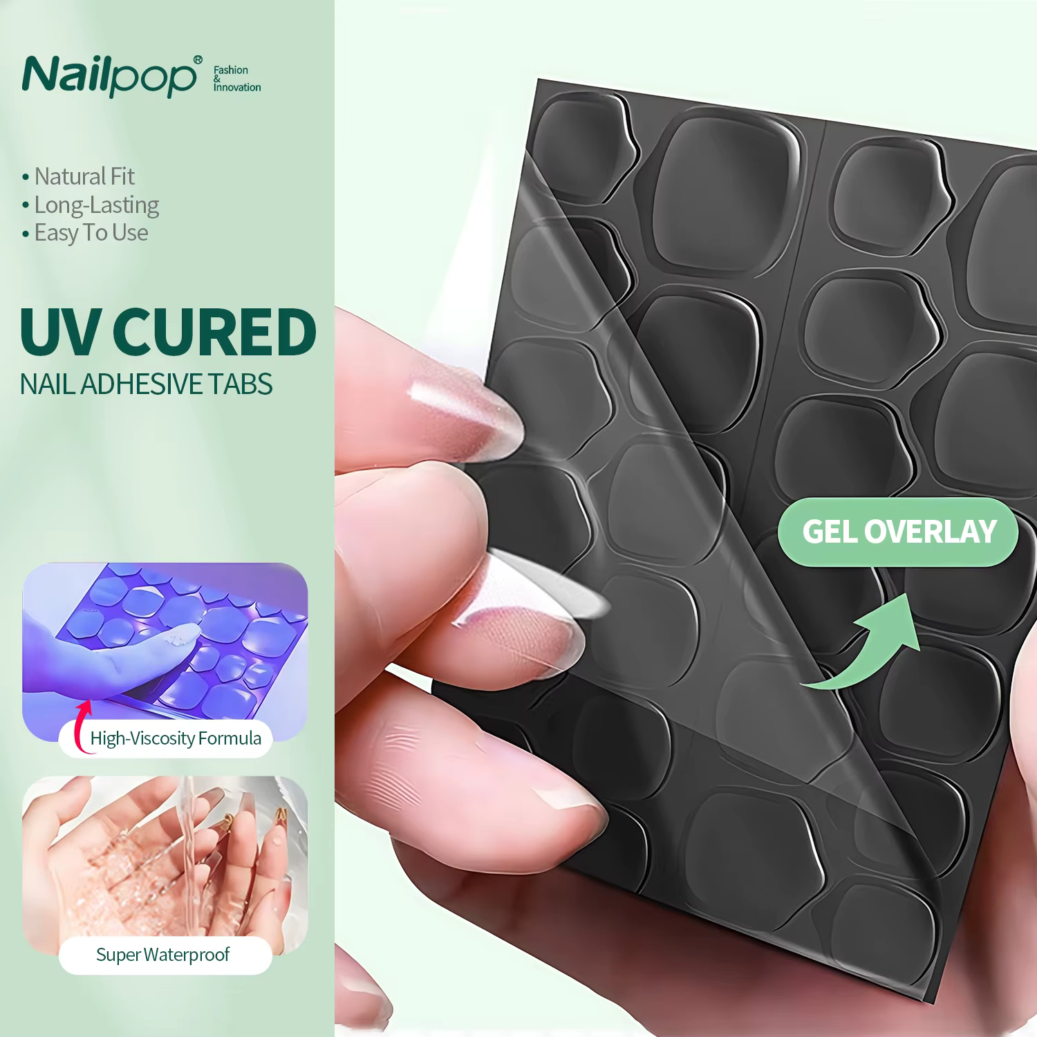 Nailpop Onglets adhésifs pour ongles durcis UV 10 feuilles