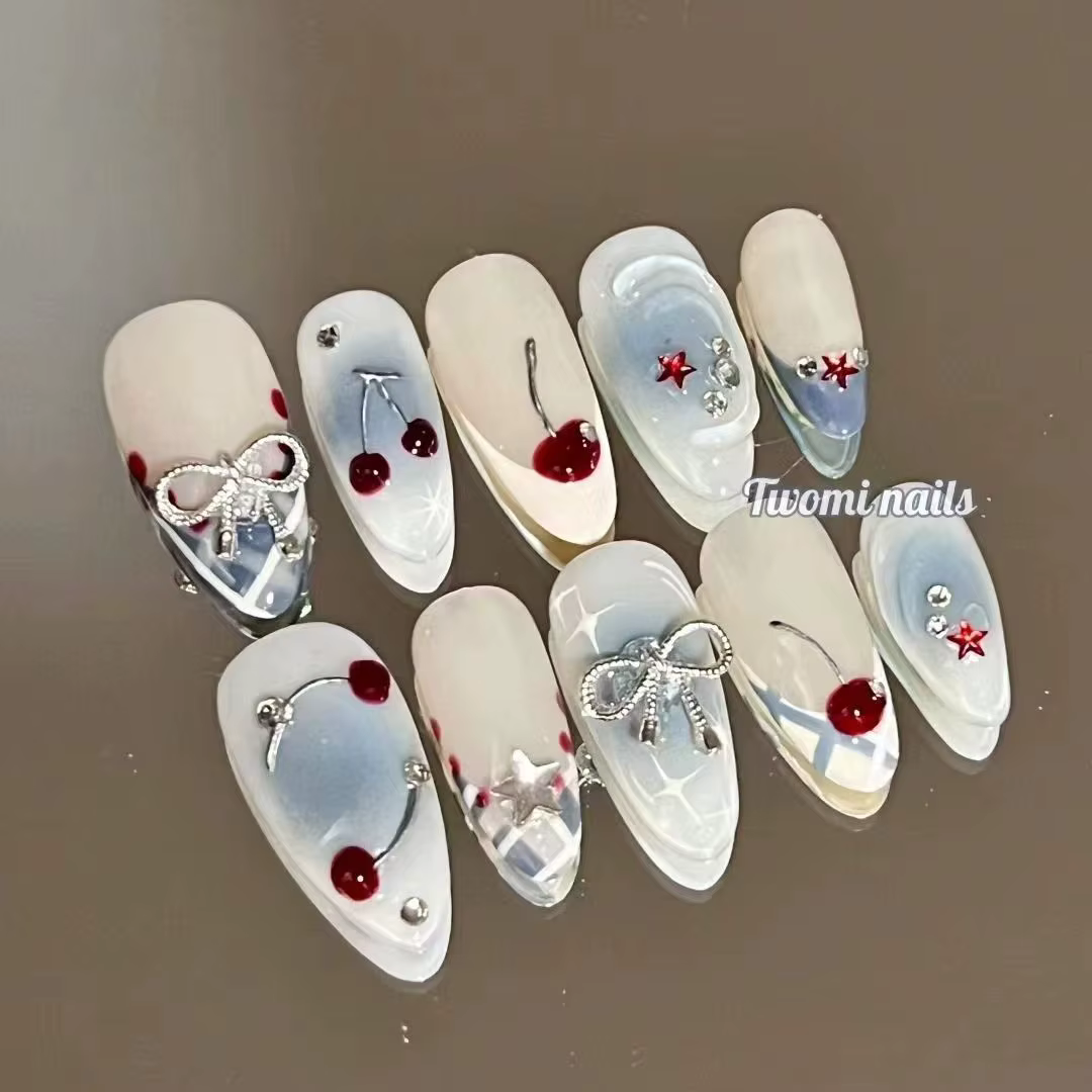 10 pièces français amande presse sur ongles fleur faux