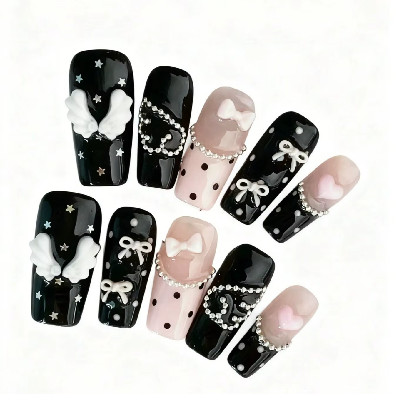 10 pièces de faux ongles en forme de cercueil pressés à la main