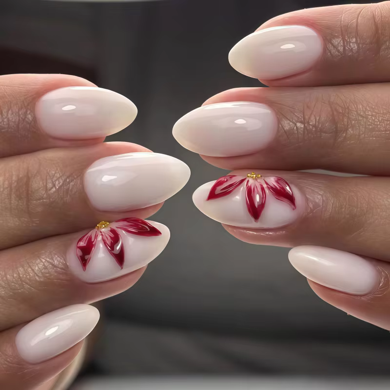24 paires de faux ongles de style minimaliste en forme d'amande à la française, élégants et simples, avec une touche de charme tendance.
