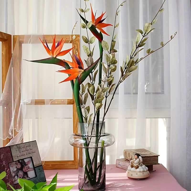 Fleurs artificielles d'oiseau du paradis, 3 pièces, Strelitzia en caoutchouc, fleur à longue tige de 24.5 pouces, adaptée au bricolage, décor à thème de fête à domicile