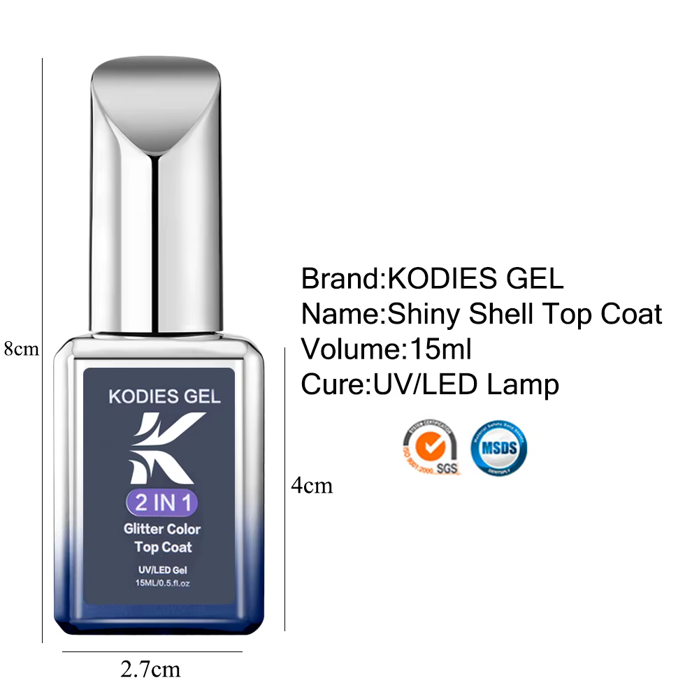 KODIES GEL-Verhéritage Gel 2 en 1, UV Light, Semi-continu, Finition Laser, Aurora Top Coat, Design Shine Topcoat, 15ml