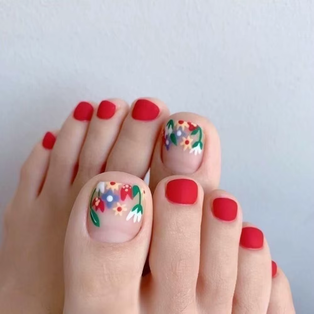 Faux ongles à pression rouge d'été