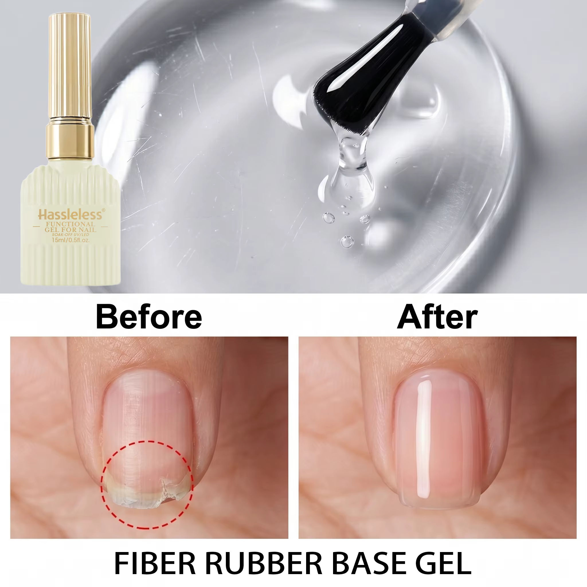 Gel de base en fibre de caoutchouc Hassleless 15ml