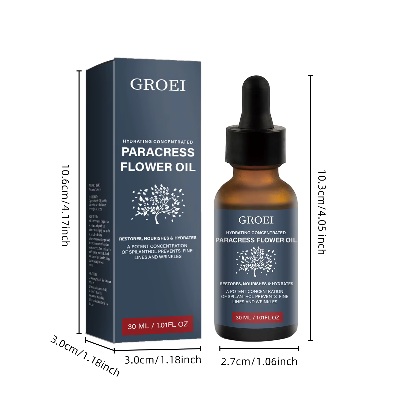 GROEI huile de fleur de paracress hydratante 30ml huile pour le visage Anti-âge réduire les ridules et les rides stimule le collagène sérum raffermissant naturel
