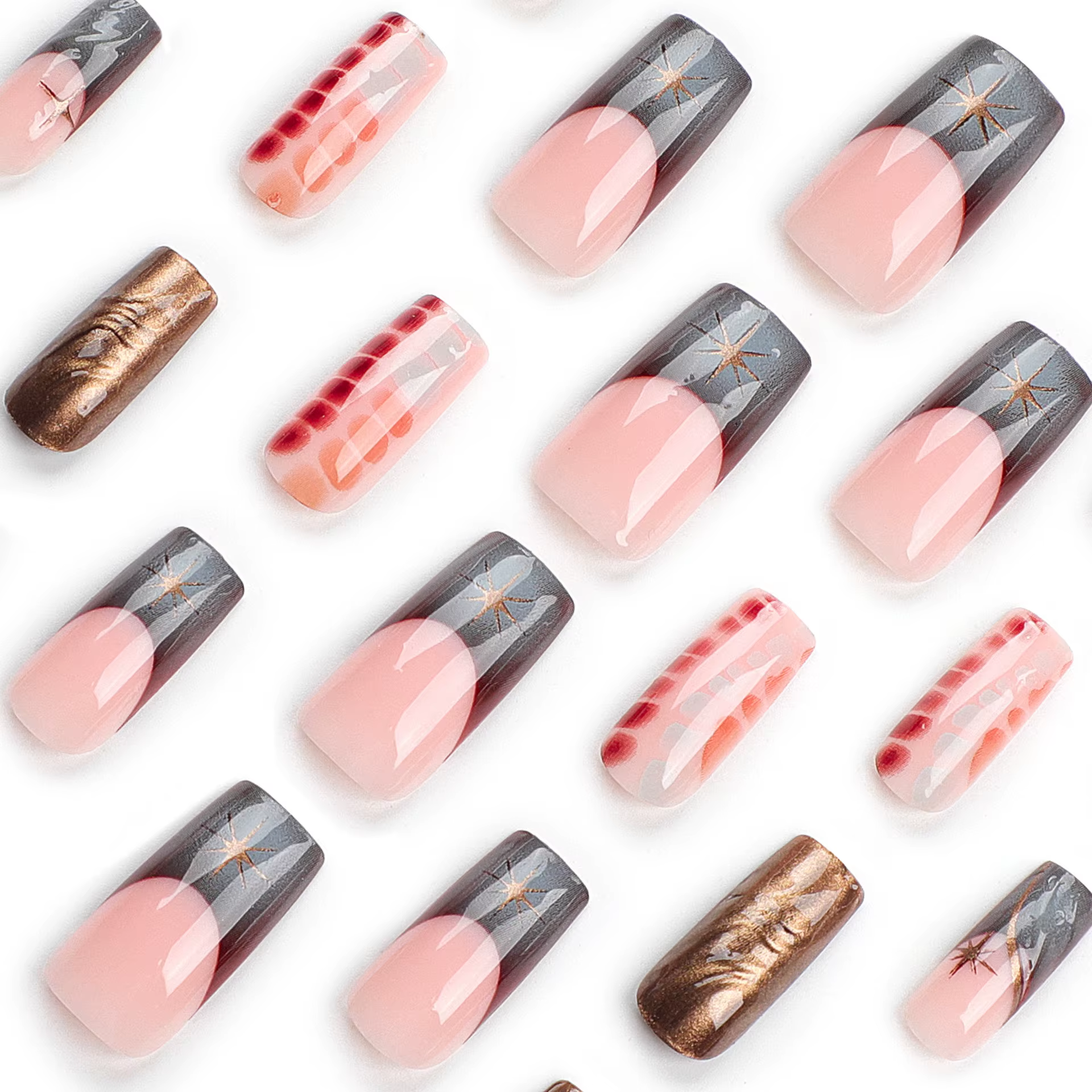 Faux ongles français avec ombrage d'étoiles 3D
